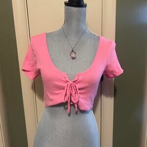Pink tie front crop top